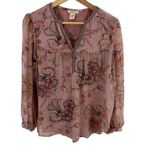 Sundance Silk Floral Beaded Pink Blouse Top Women Size Small - Picture 1 of 10